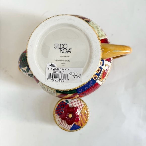 Studio Nova Old World Santa Christmas Patchwork Porcelain Teapot Kettle - Picture 9 of 10